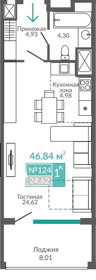 Планировка: Студия 46.84 м² в новостройке Золотые пески