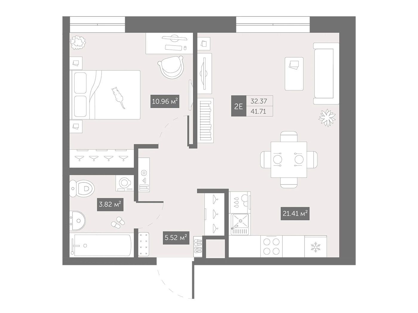 Планировка: 1-комн. квартира 43.10 м² в новостройке Зум Черная речка