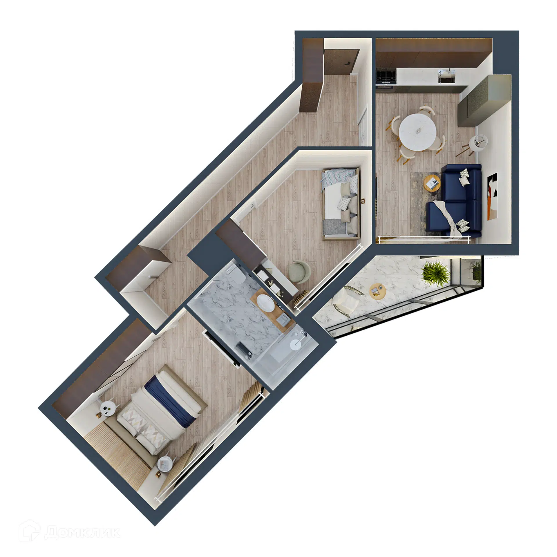 Планировка: 2-комн. квартира 66.85 м² в новостройке Трилистник
