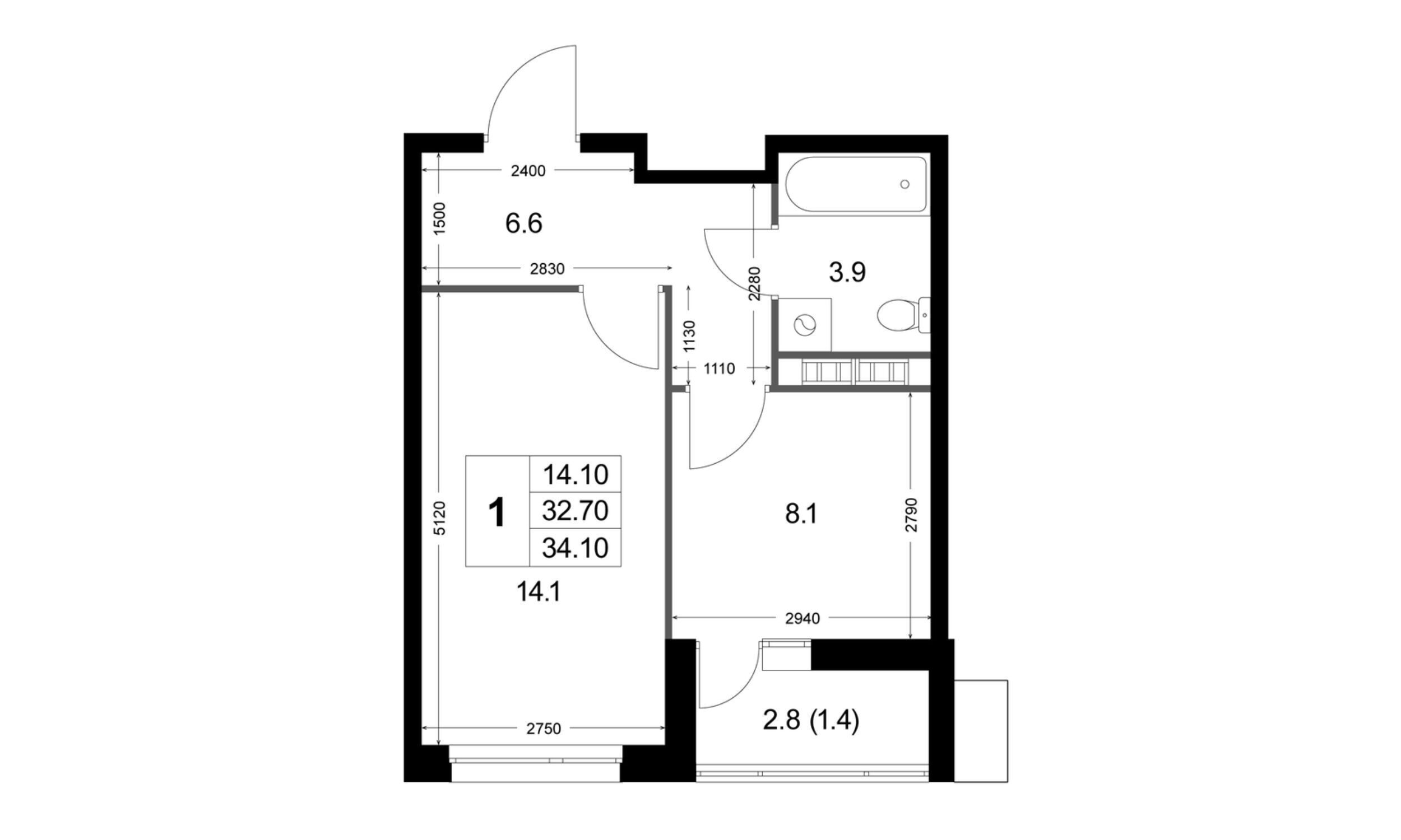 Планировка: 1-комн. квартира 32.80 м² в новостройке ЖК Легенда Коренёво