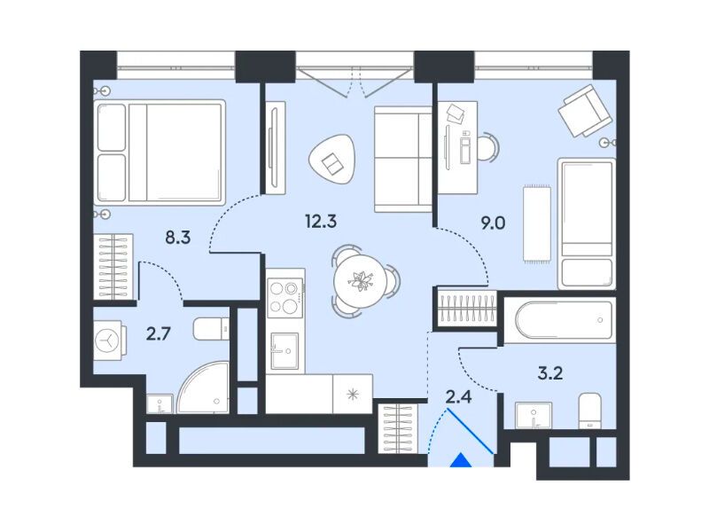 Планировка: 2-комн. квартира 37.00 м² в новостройке Баланс