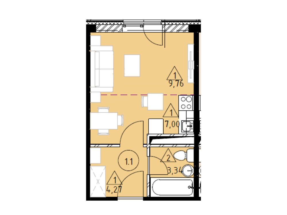 Планировка: Студия 24.37 м² в новостройке Горки Марусино