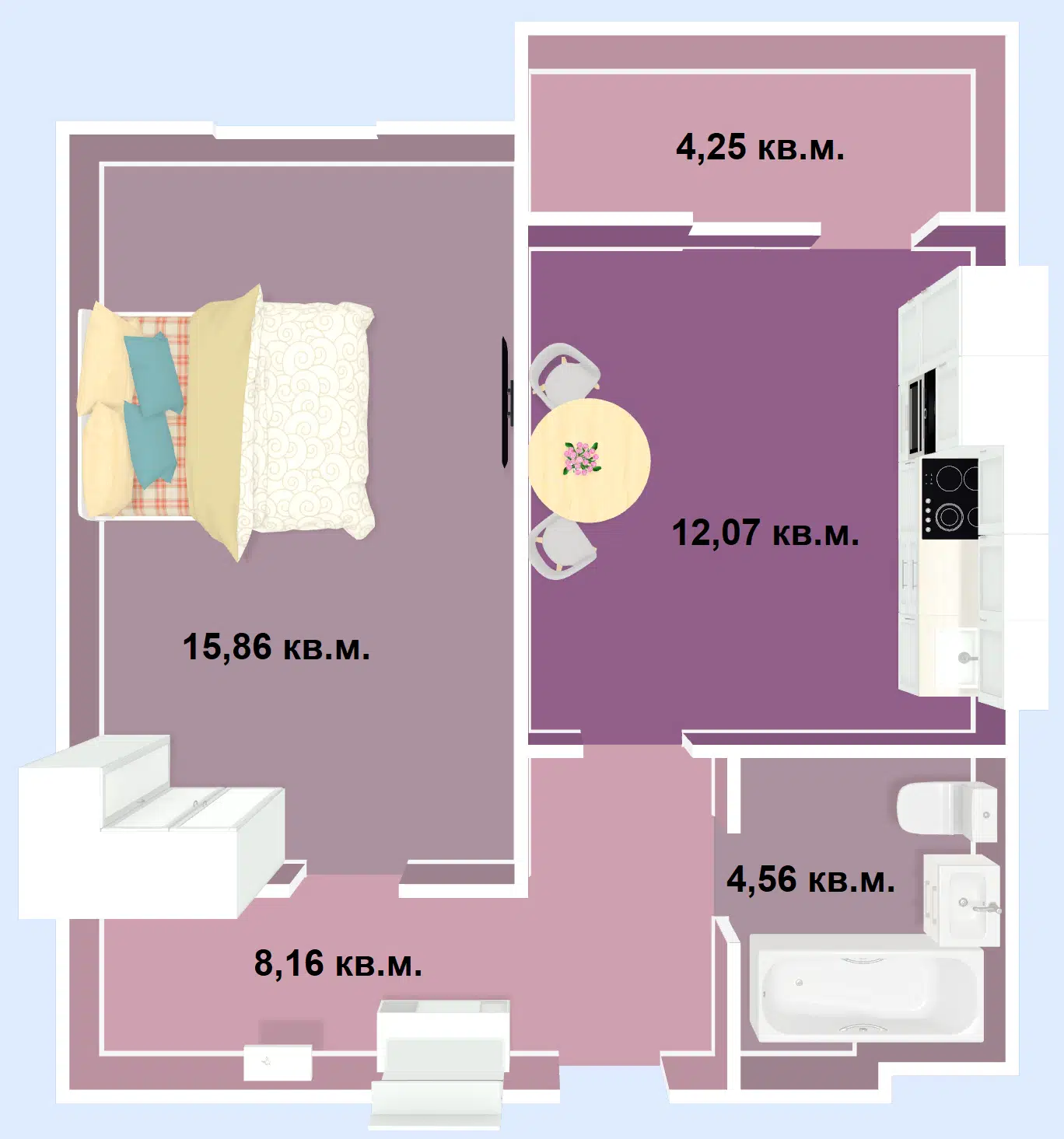 Планировка: 1-комн. квартира 44.90 м² в новостройке Успех