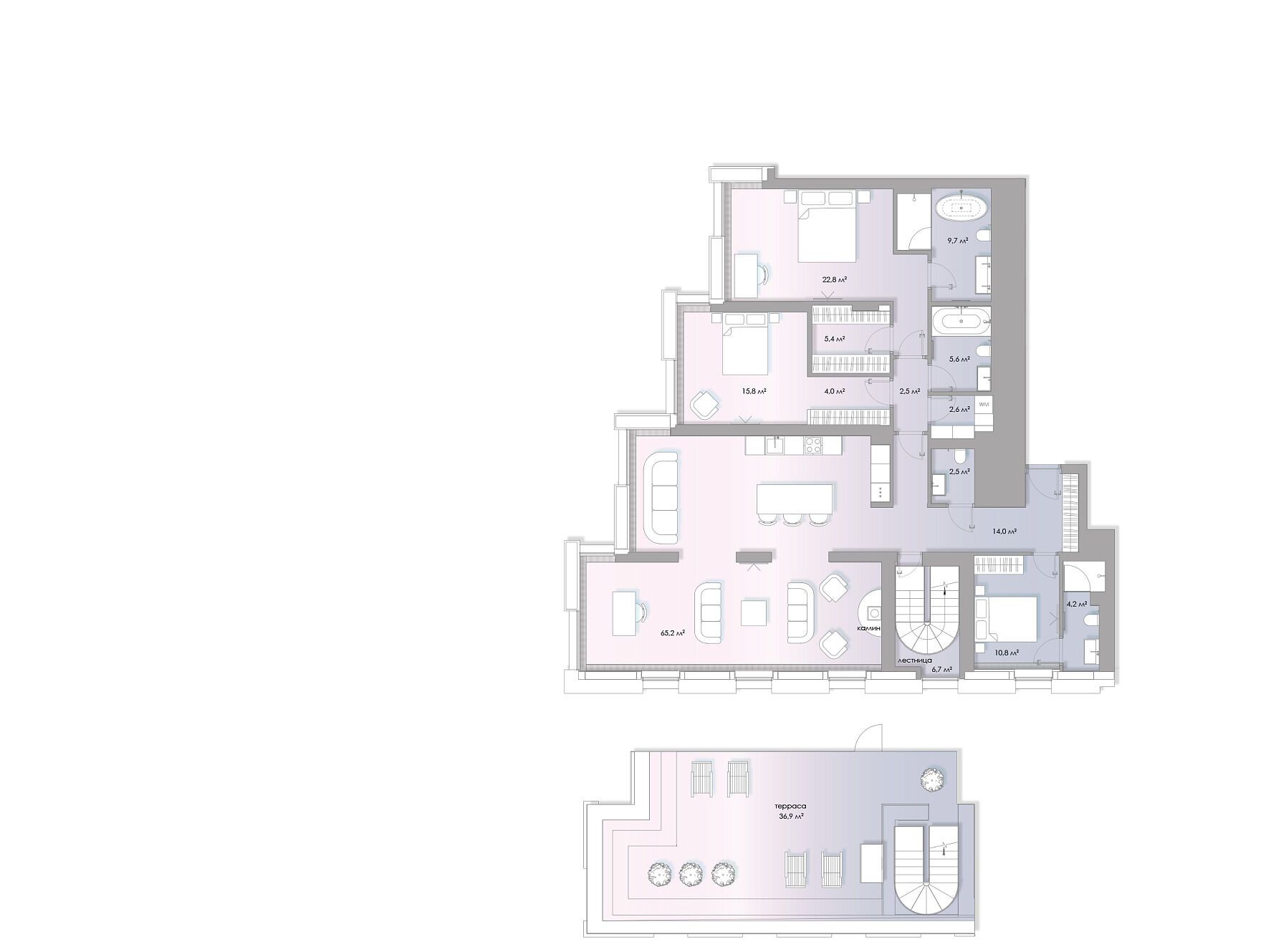 Планировка: 5-комн. квартира 213.40 м² в новостройке Люмин