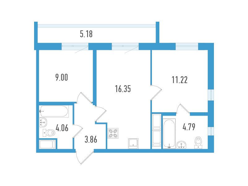 Планировка: 2-комн. квартира 50.83 м² в новостройке ЖК Южный форт