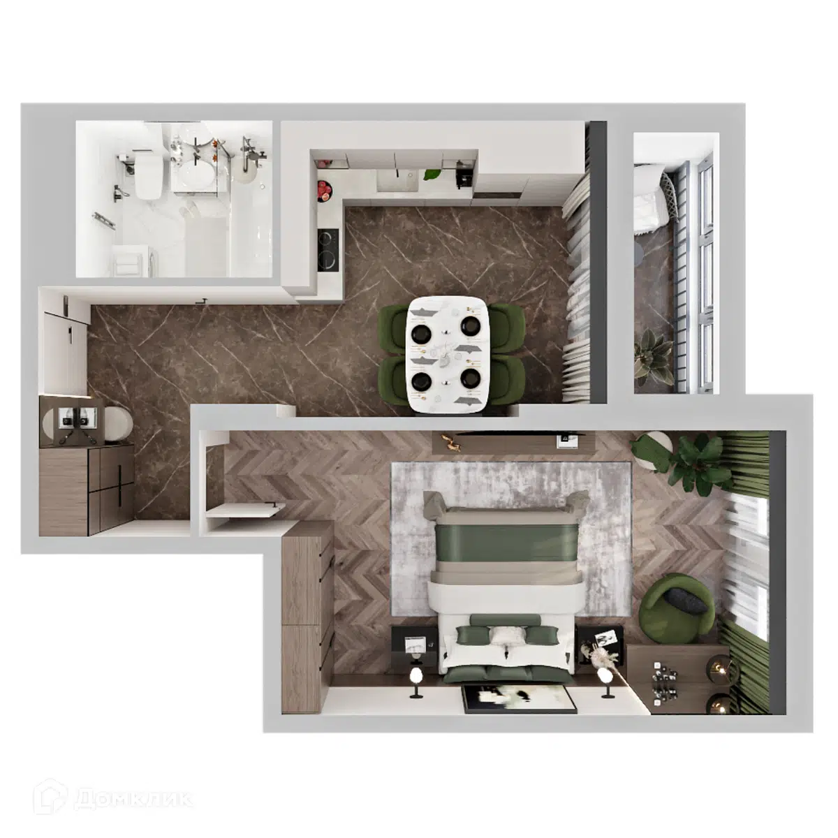 Планировка: 1-комн. квартира 43.50 м² в новостройке Клубный дом на Пушкина