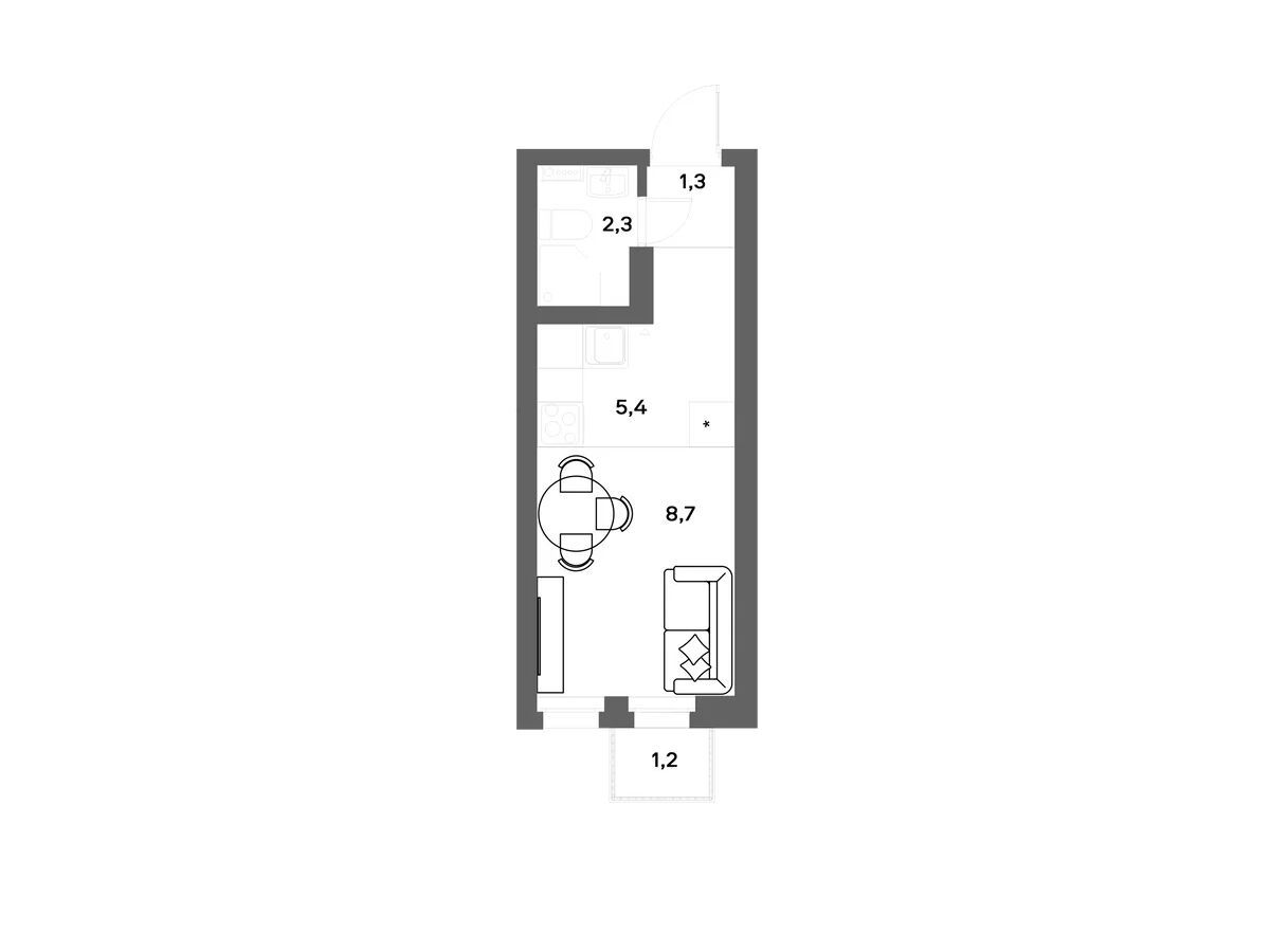 Планировка: Студия 18.10 м² в новостройке Нега