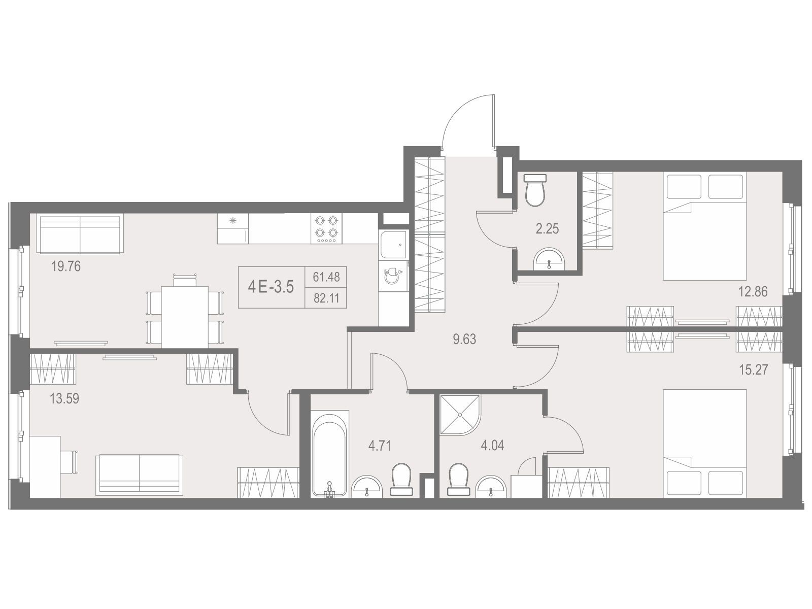 Планировка: 3-комн. квартира 82.11 м² в новостройке Зум на Неве