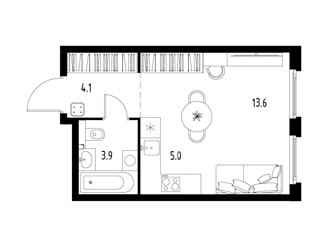 Планировка: Студия 26.70 м² в новостройке Сколково Уан