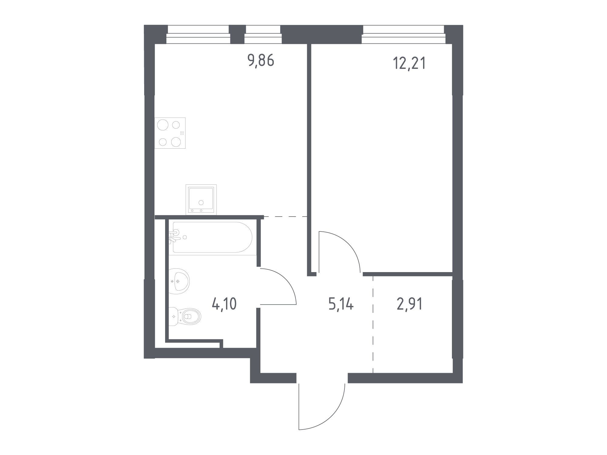 Планировка: 1-комн. квартира 34.22 м² в новостройке Невская долина