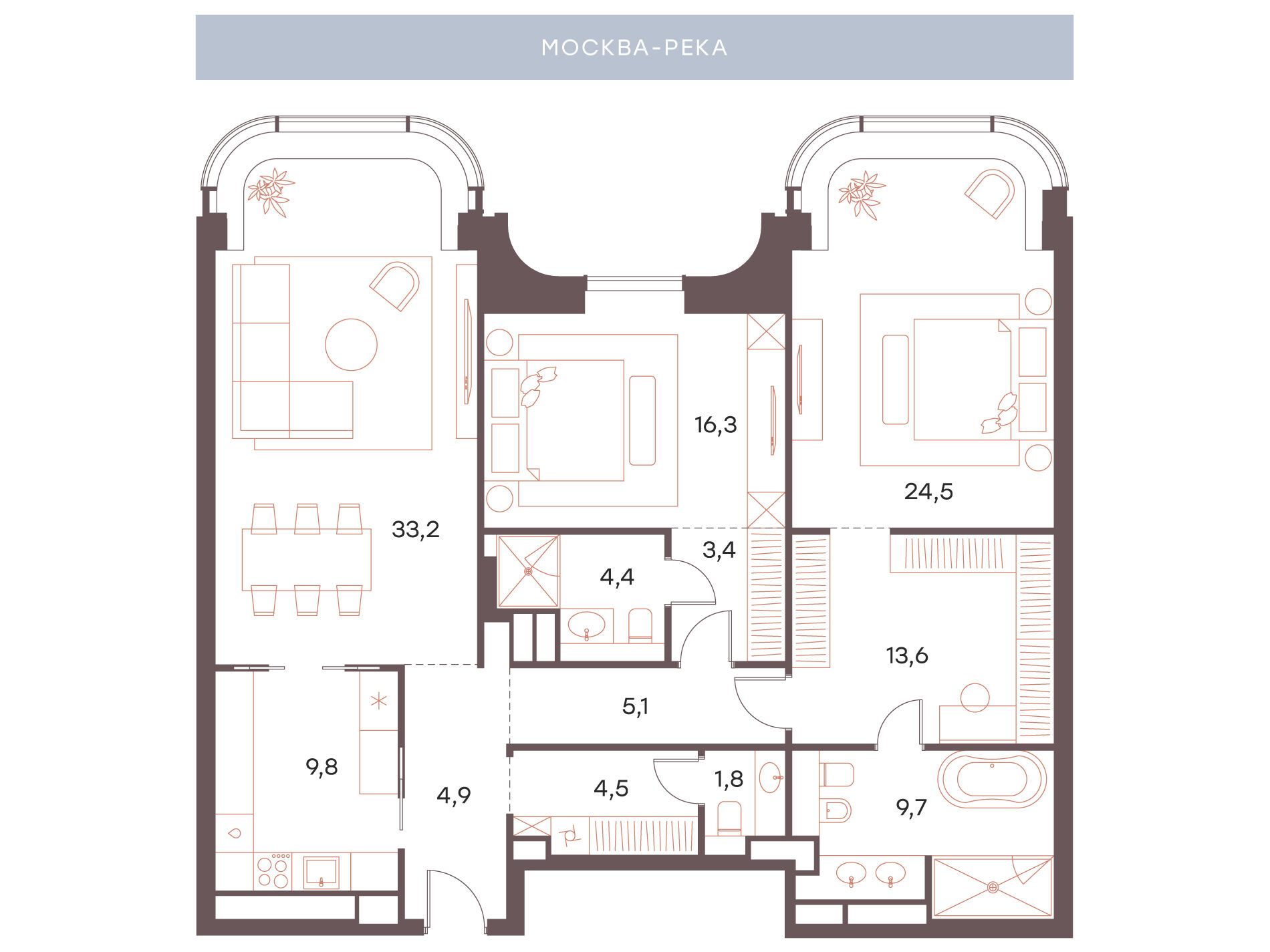 Планировка: 3-комн. квартира 131.20 м² в новостройке ЖК Саввинская 27