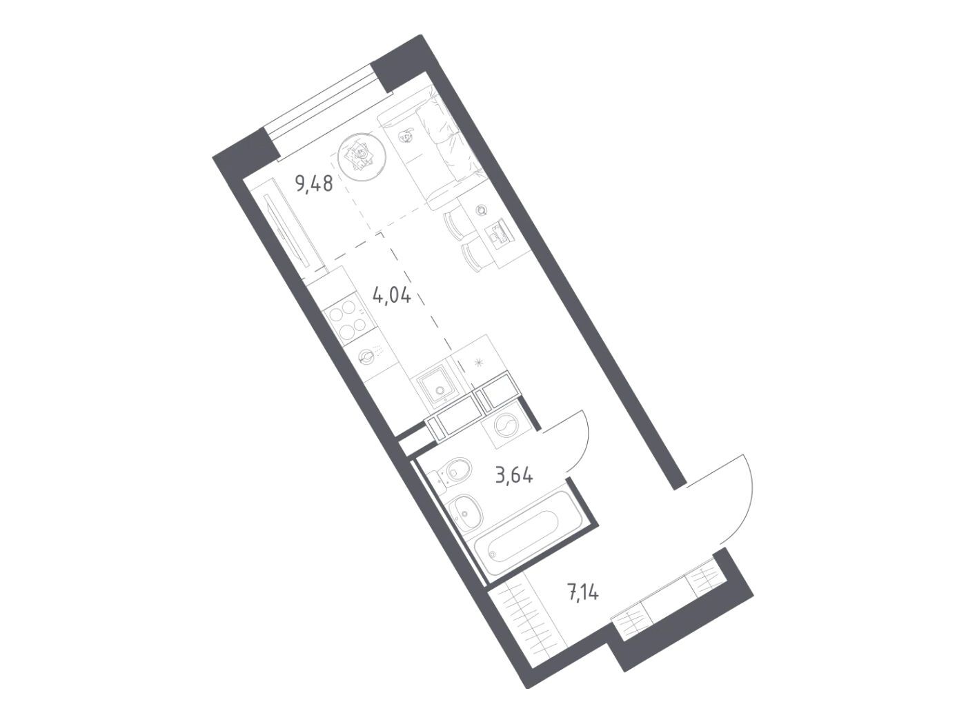 Планировка: Студия 24.30 м² в новостройке Эко Бунино