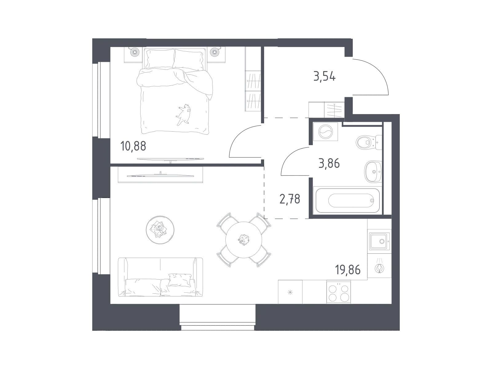 Планировка: 1-комн. квартира 40.92 м² в новостройке Егорово Парк