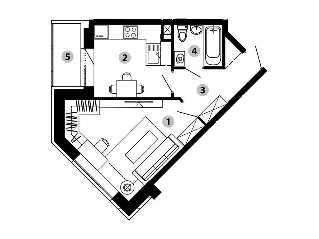Планировка: 1-комн. квартира 35.10 м² в новостройке Малиново