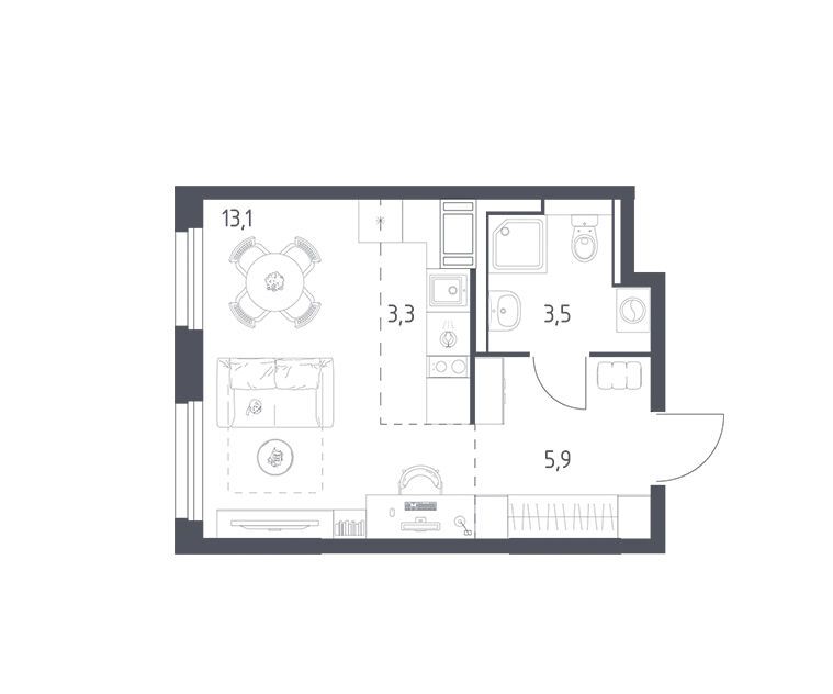 Планировка: Студия 25.40 м² в новостройке Мытищи Парк