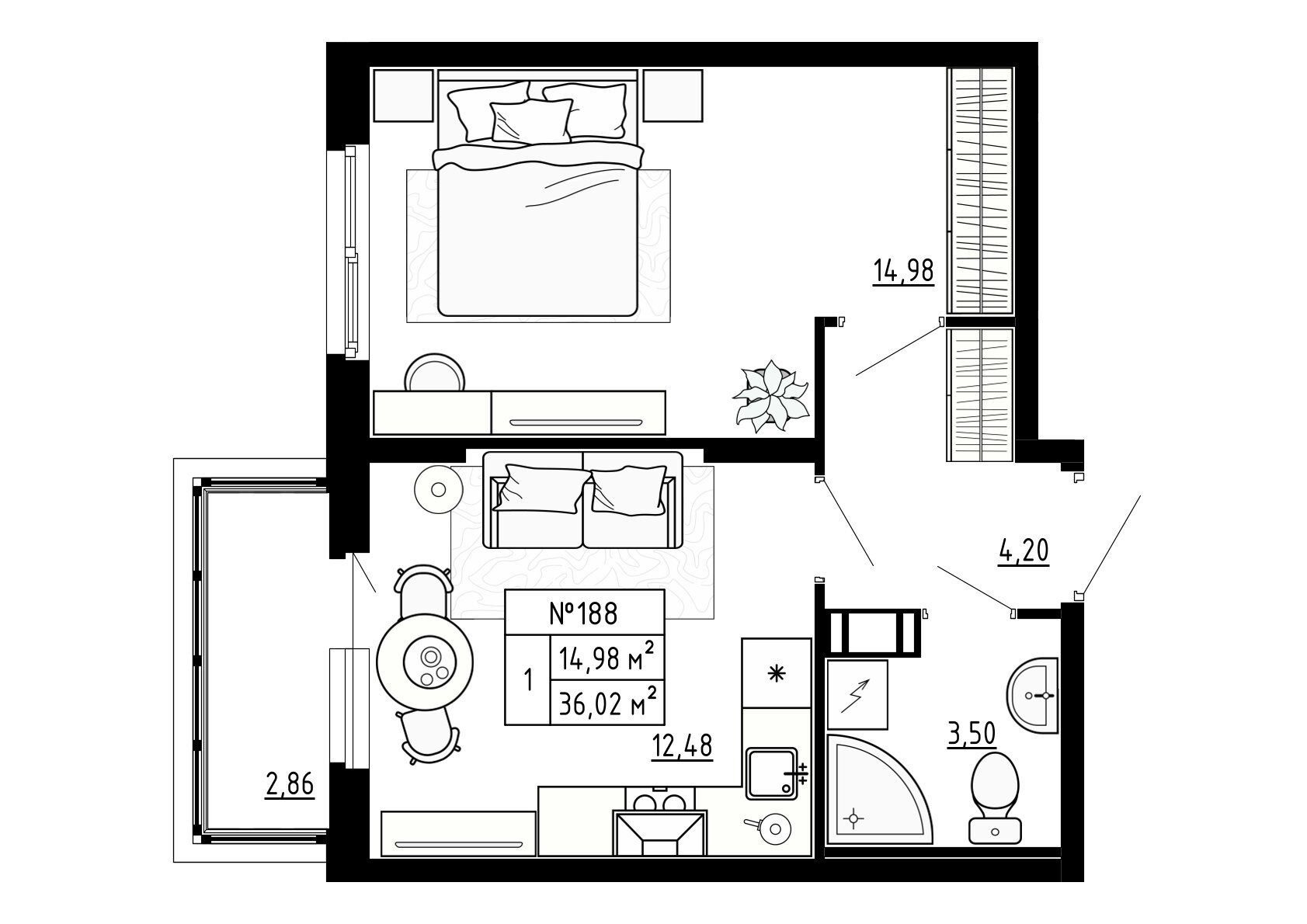 Планировка: 1-комн. квартира 36.02 м² в новостройке ЖК Аннино Сити
