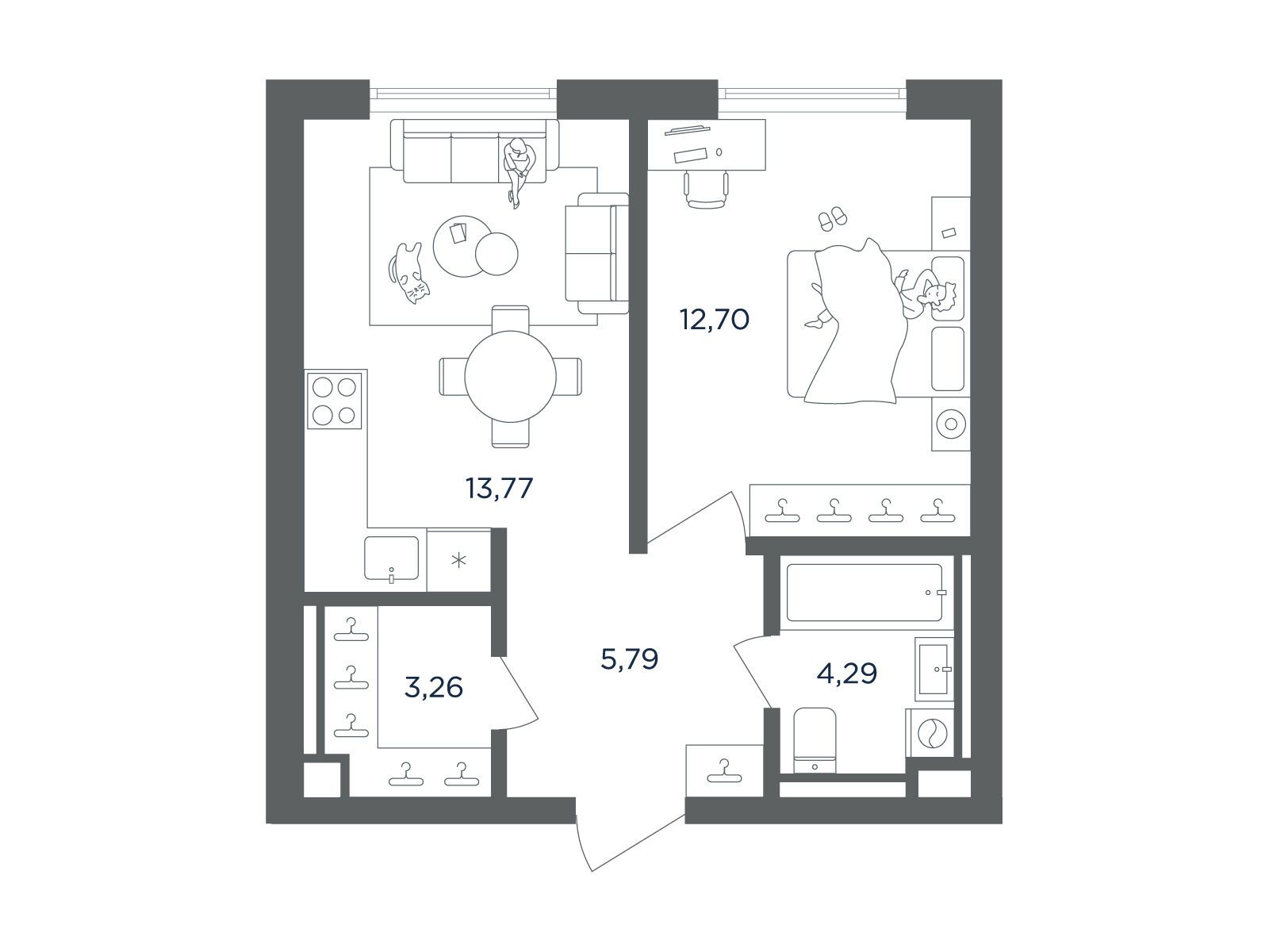 Планировка: 1-комн. квартира 39.81 м² в новостройке Ультима сити