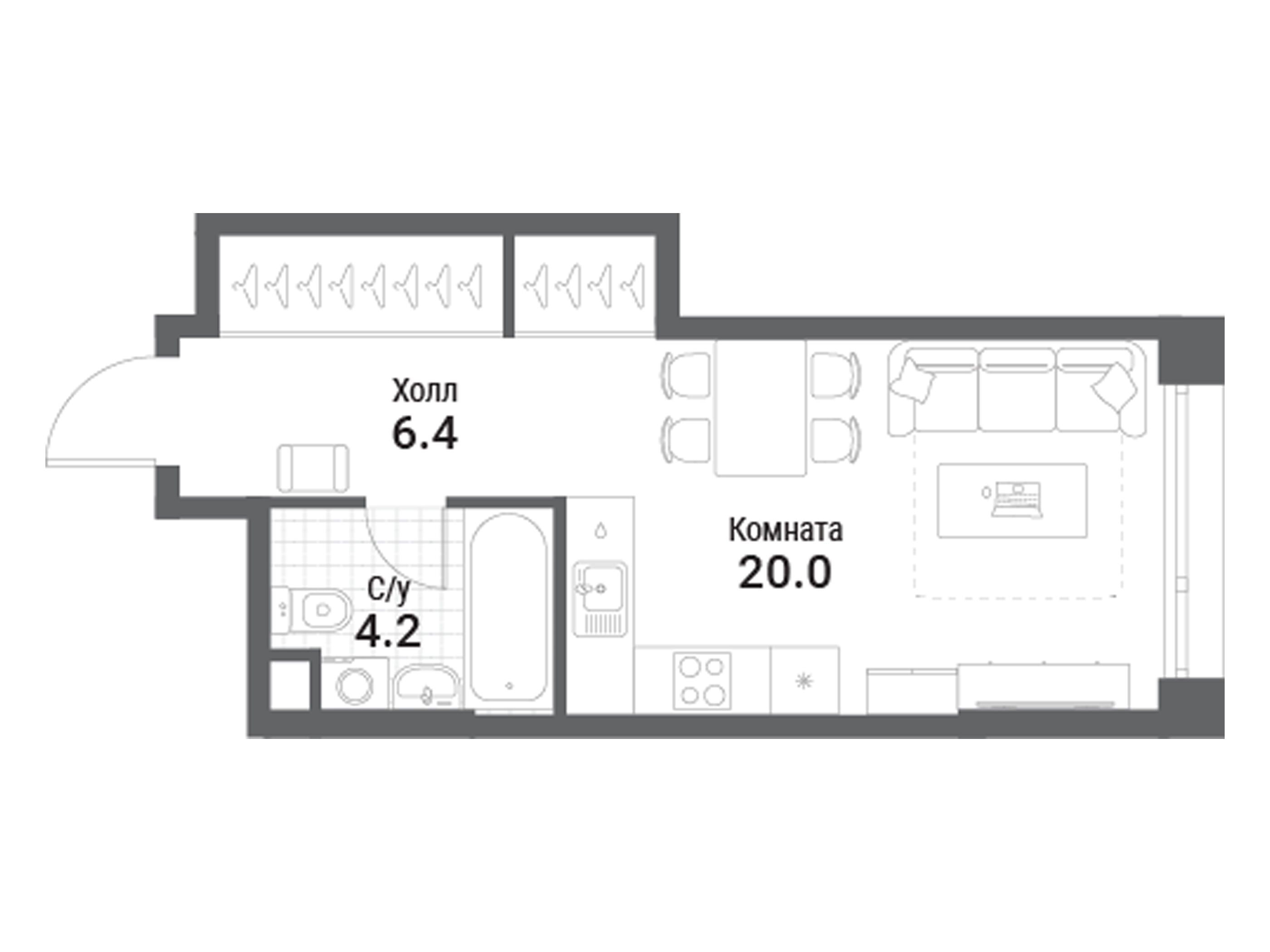 Планировка: Студия 30.60 м² в новостройке Нагатино Ай-Лэнд
