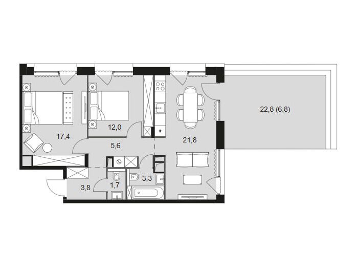 Планировка: 3-комн. квартира 72.80 м² в новостройке ЖК Лэйк