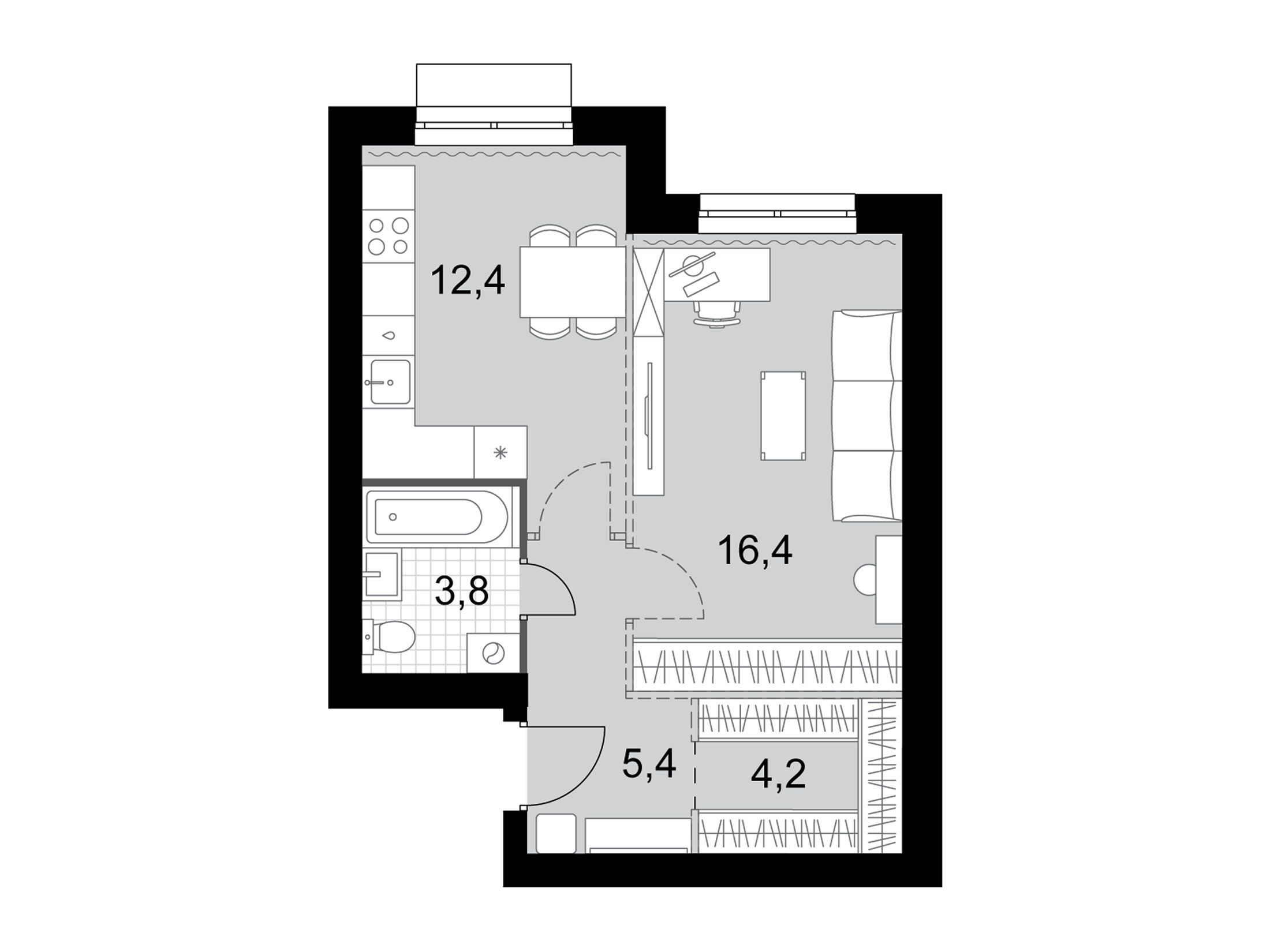 Планировка: 1-комн. квартира 42.20 м² в новостройке ЖК Дубровицы клаб
