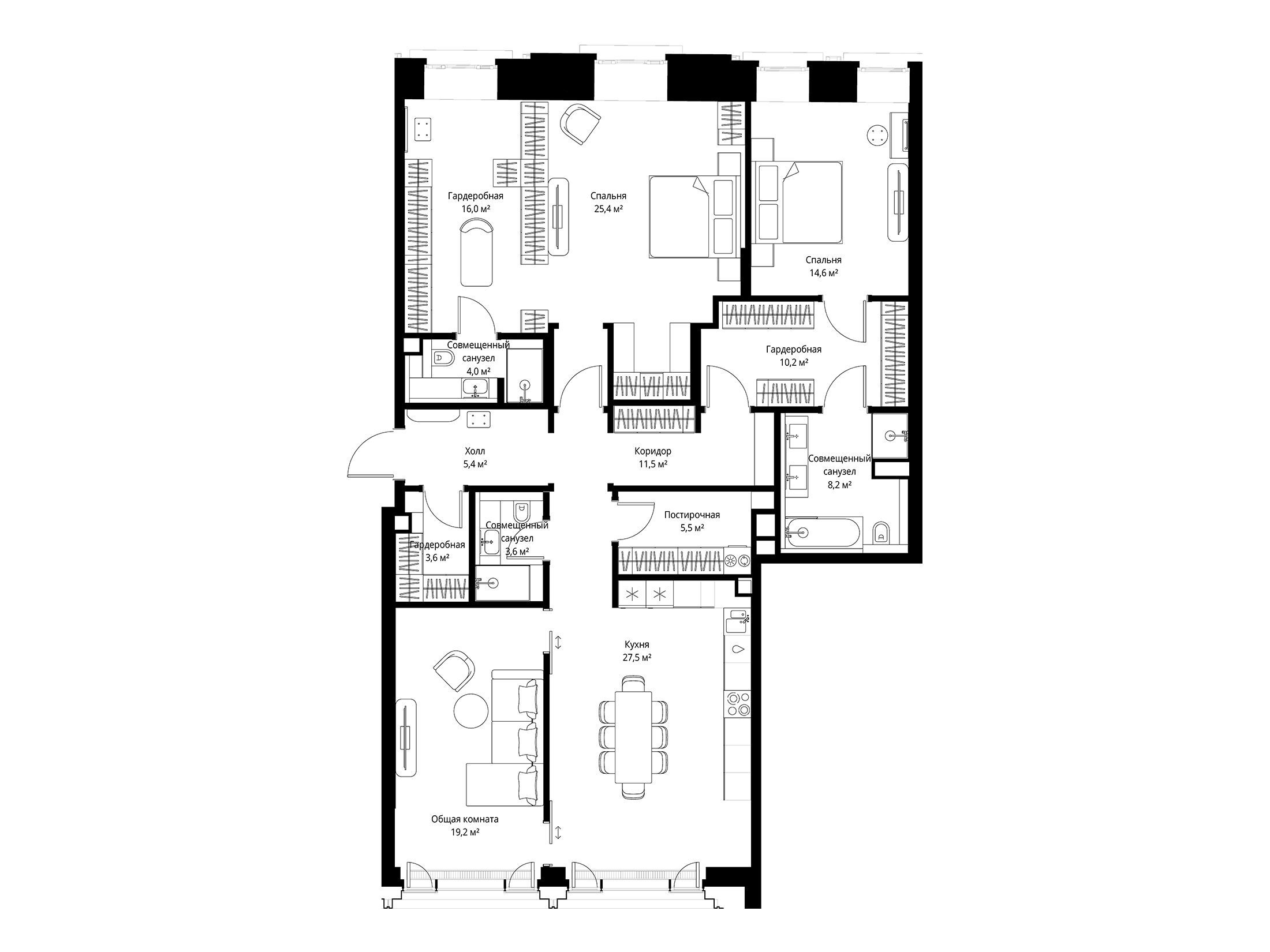 Планировка: 2-комн. квартира 154.70 м² в новостройке Климашкина 7/11