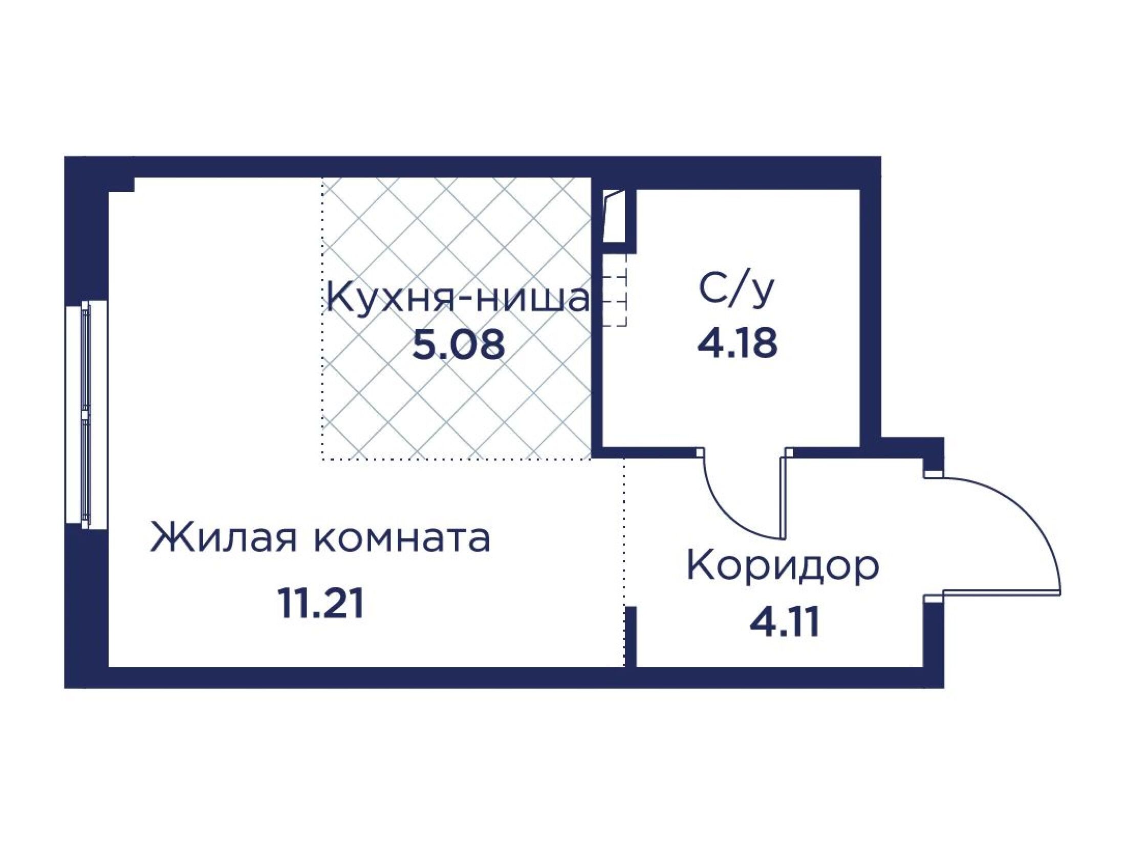 Планировка: Студия 24.58 м² в новостройке Кронфорт. Центральный