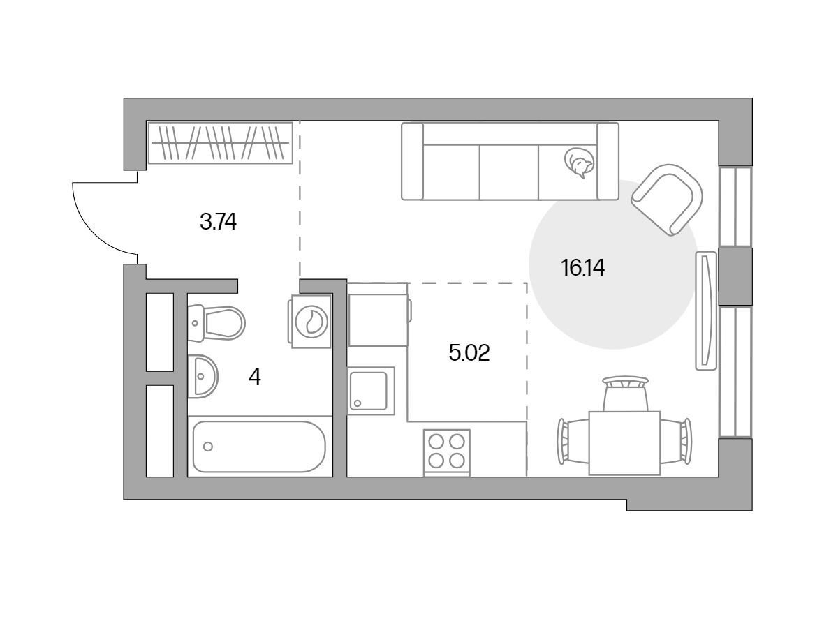 Планировка: Студия 28.90 м² в новостройке Живописный