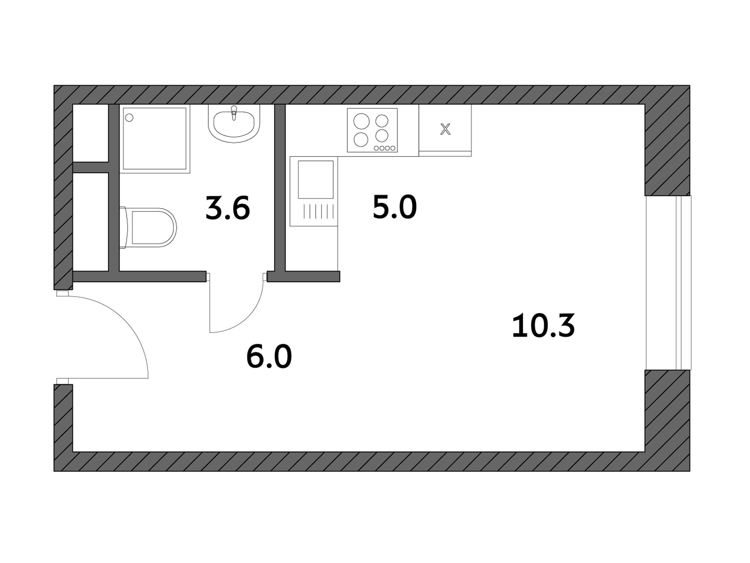 Планировка: Студия 24.76 м² в новостройке Городские истории