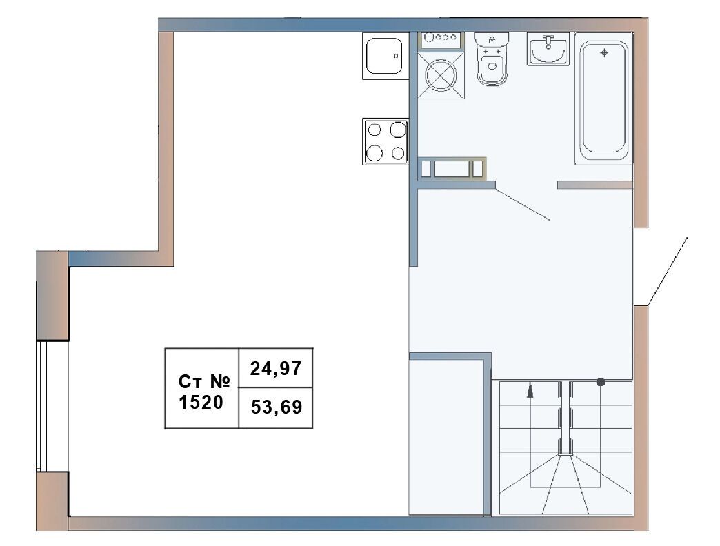 Планировка: Студия 53.69 м² в новостройке Атмосфера Выборга