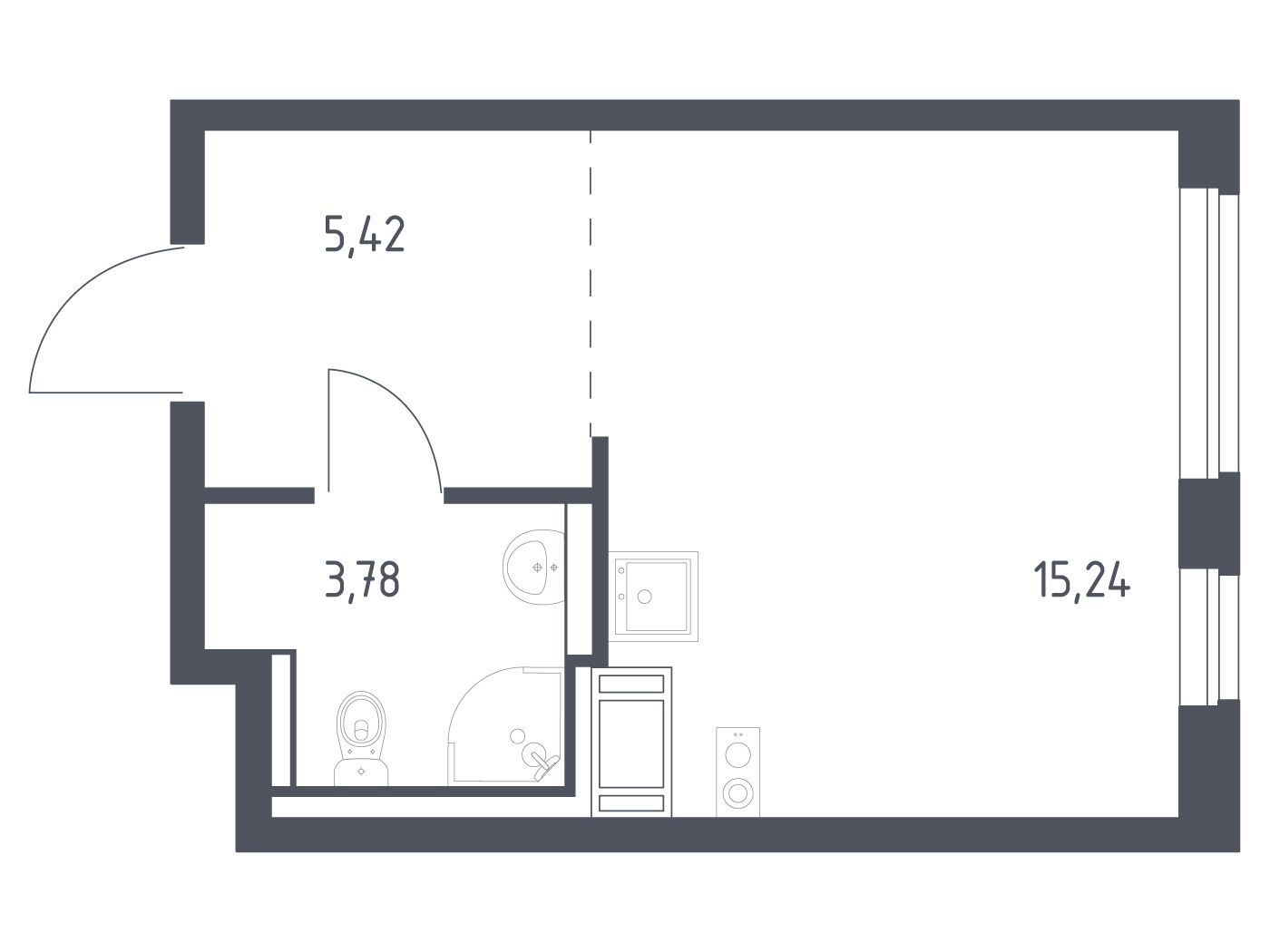 Планировка: Студия 24.44 м² в новостройке Квартал Торики
