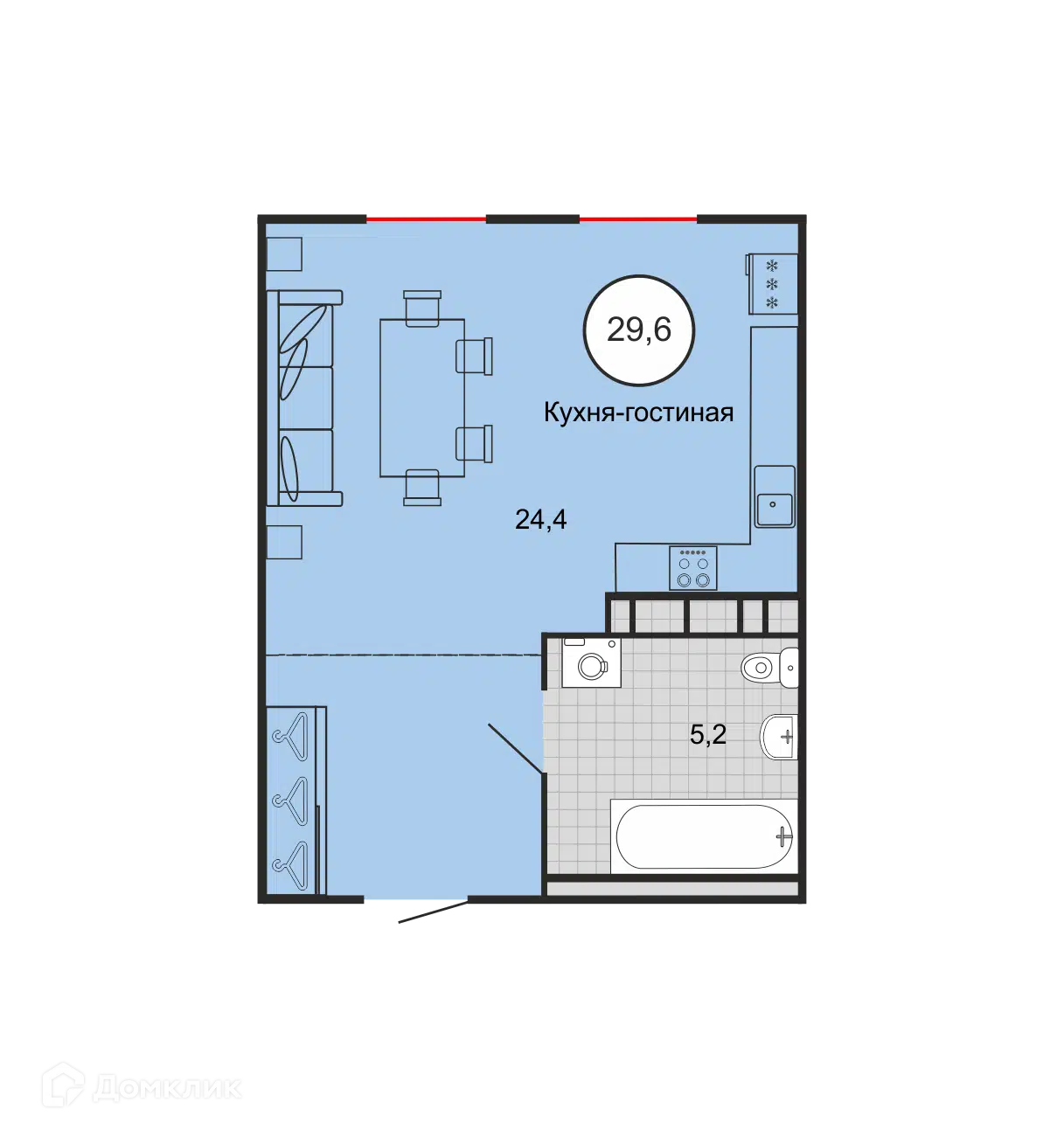 Планировка: 1-комн. квартира 29.50 м² в новостройке На Князевском