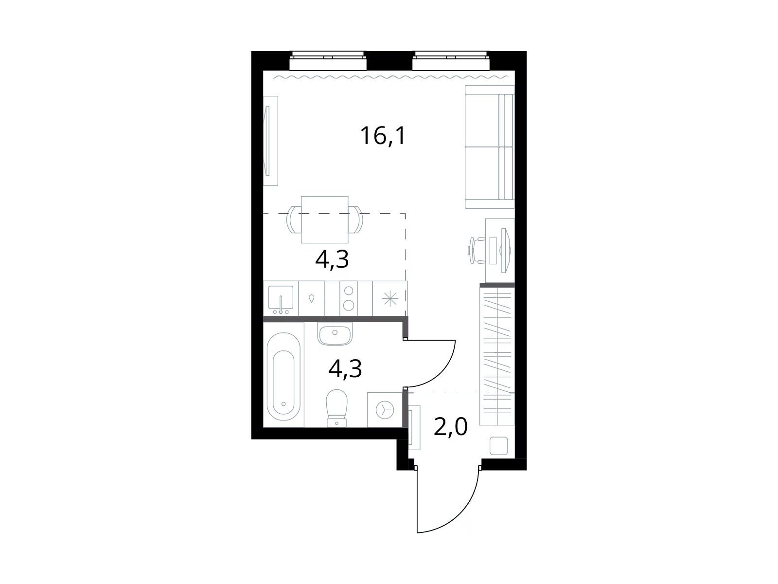 Планировка: Студия 26.70 м² в новостройке 1-й Измайловский