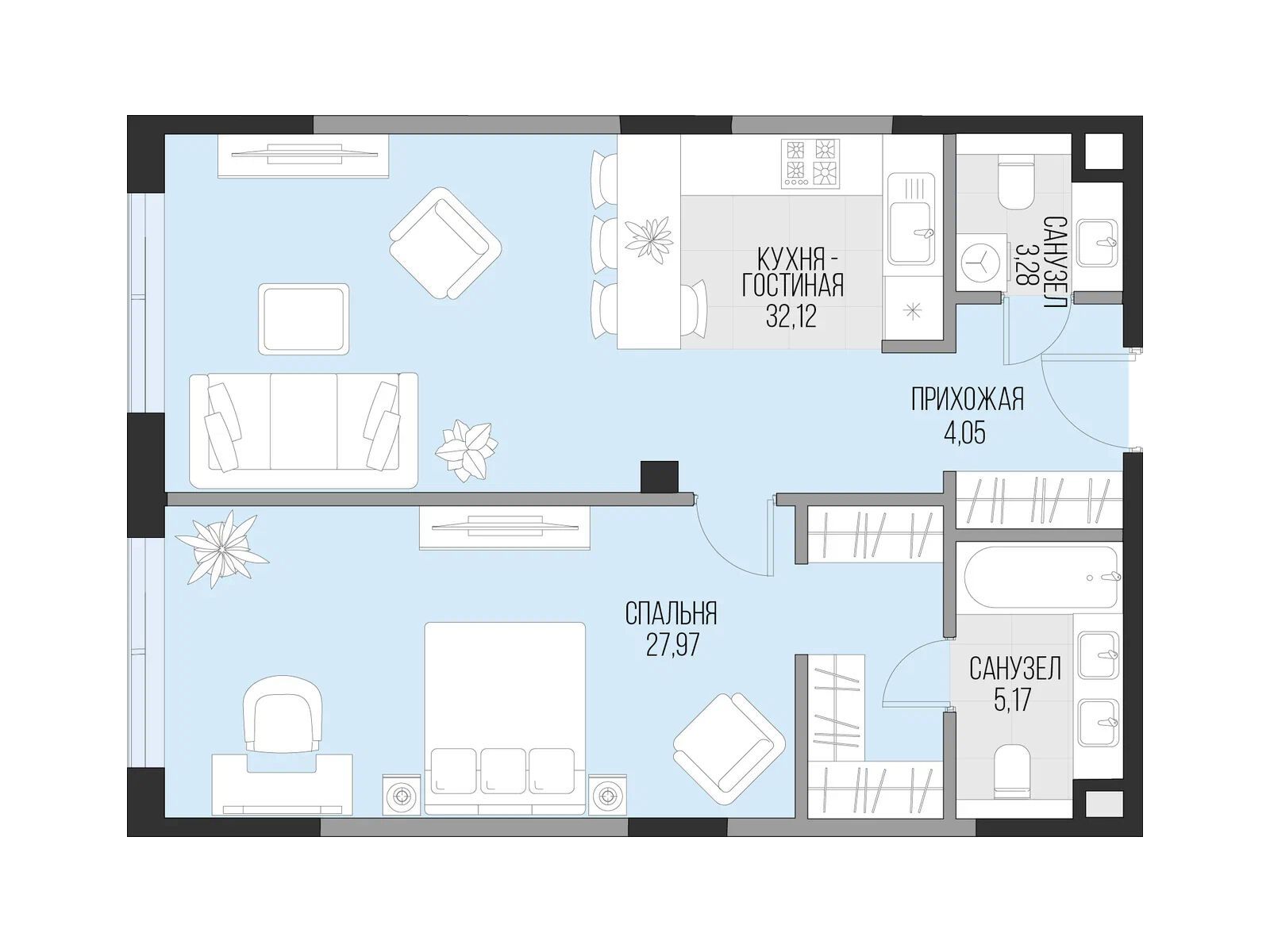 Планировка: 1-комн. квартира 72.32 м² в новостройке Садовническая 69