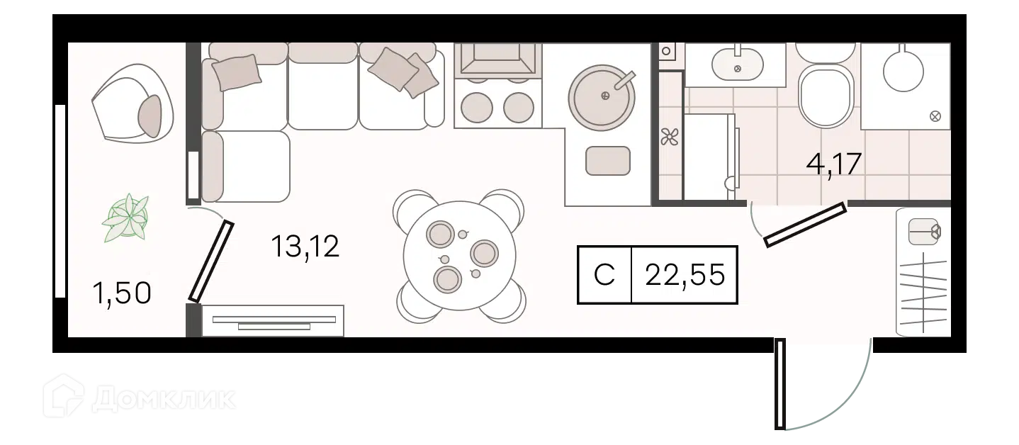 Планировка: Студия 22.55 м² в новостройке История 3