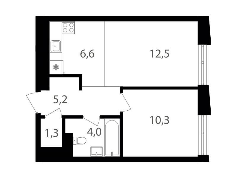 Планировка: 1-комн. квартира 39.80 м² в новостройке ЖК Семеновский парк 2