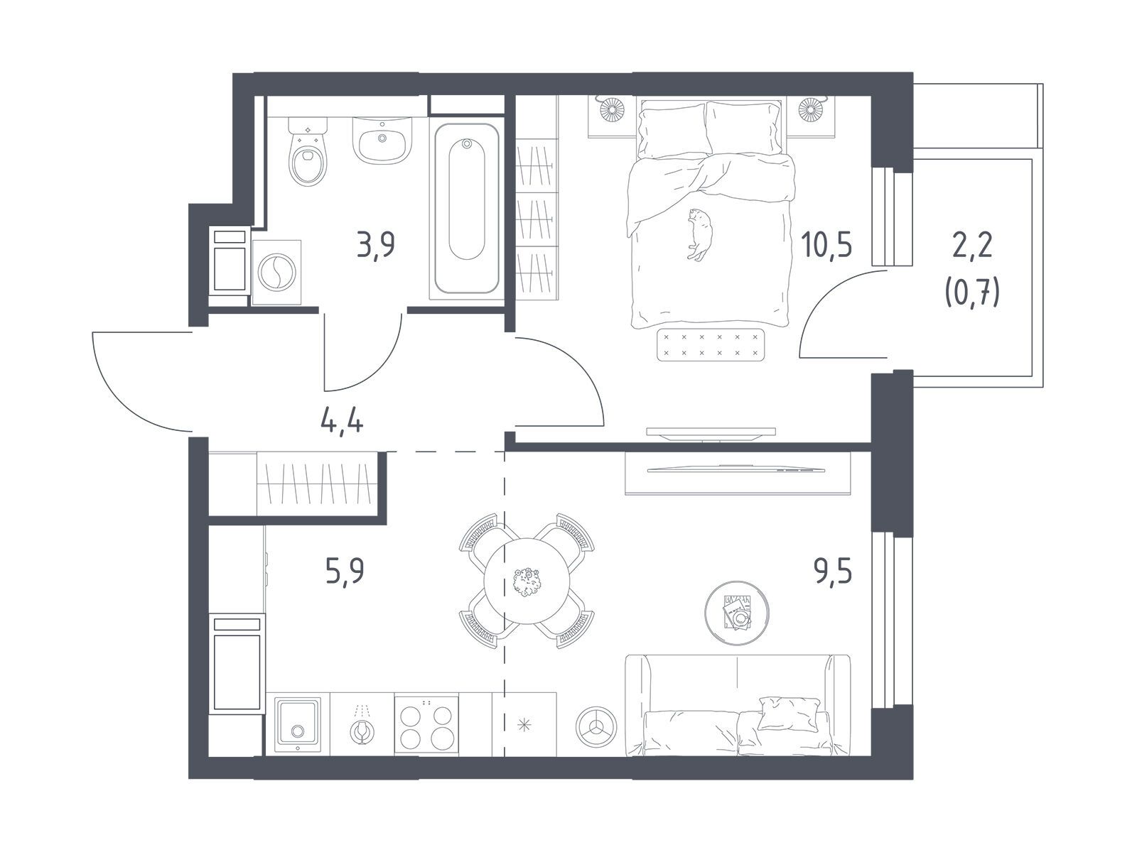 Планировка: 1-комн. квартира 35.30 м² в новостройке Мытищи Парк