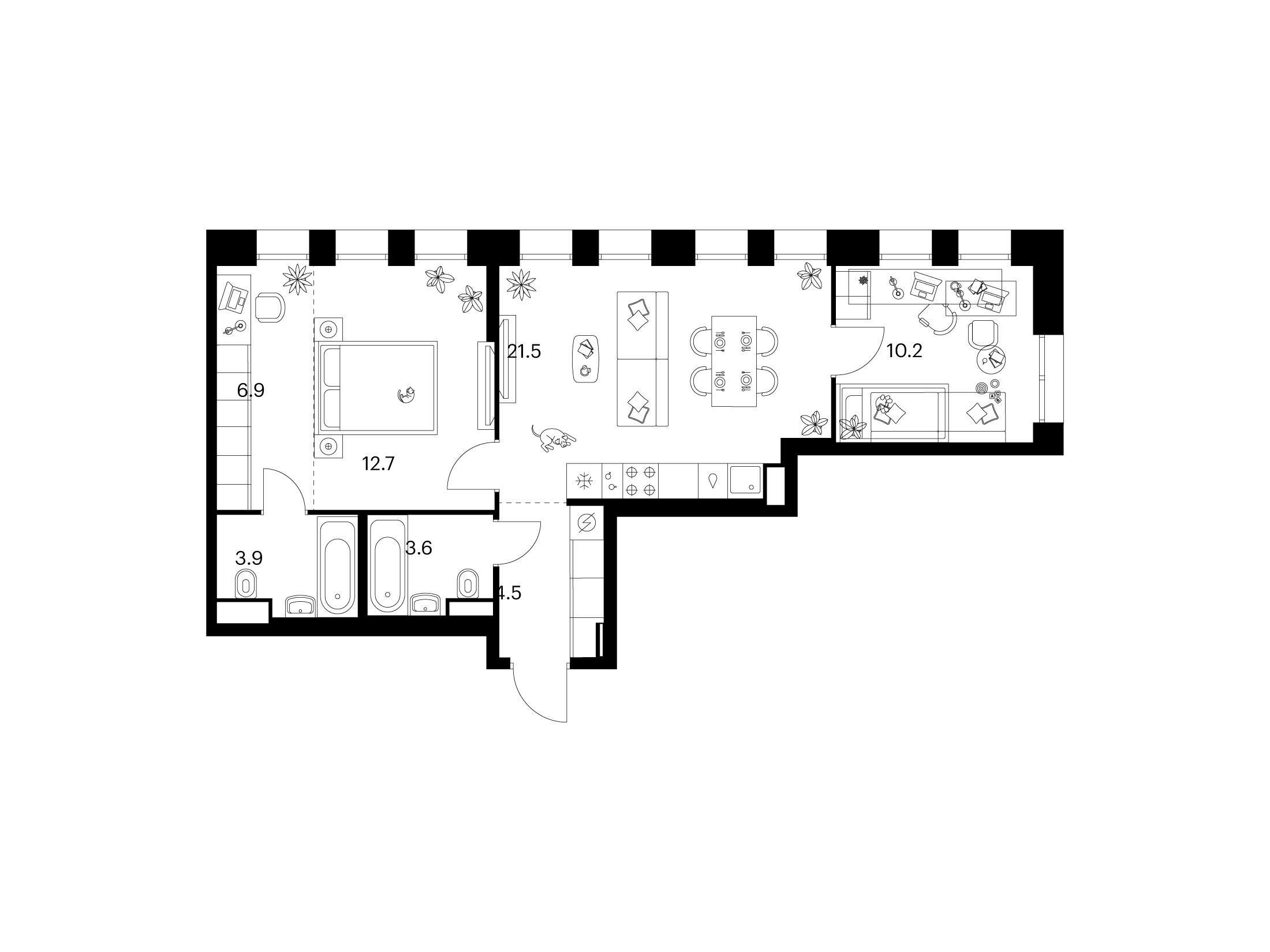 Планировка: 2-комн. квартира 63.30 м² в новостройке Строгино 360