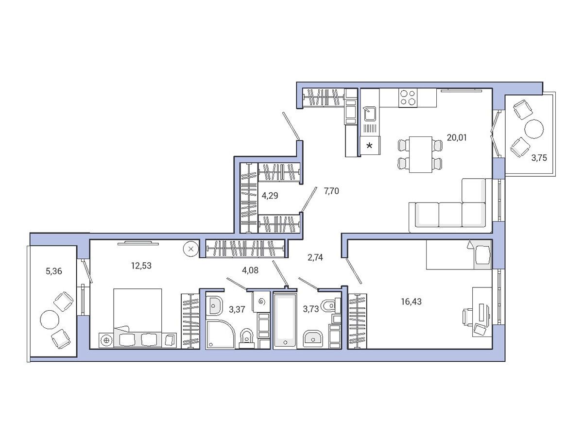 Планировка: 2-комн. квартира 80.00 м² в новостройке АйКью Гатчина