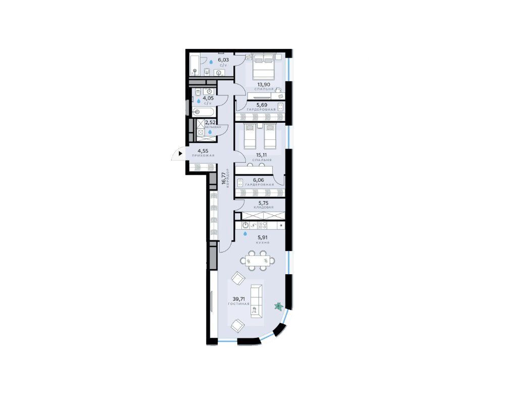 Планировка: 3-комн. квартира 126.05 м² в новостройке СберСити
