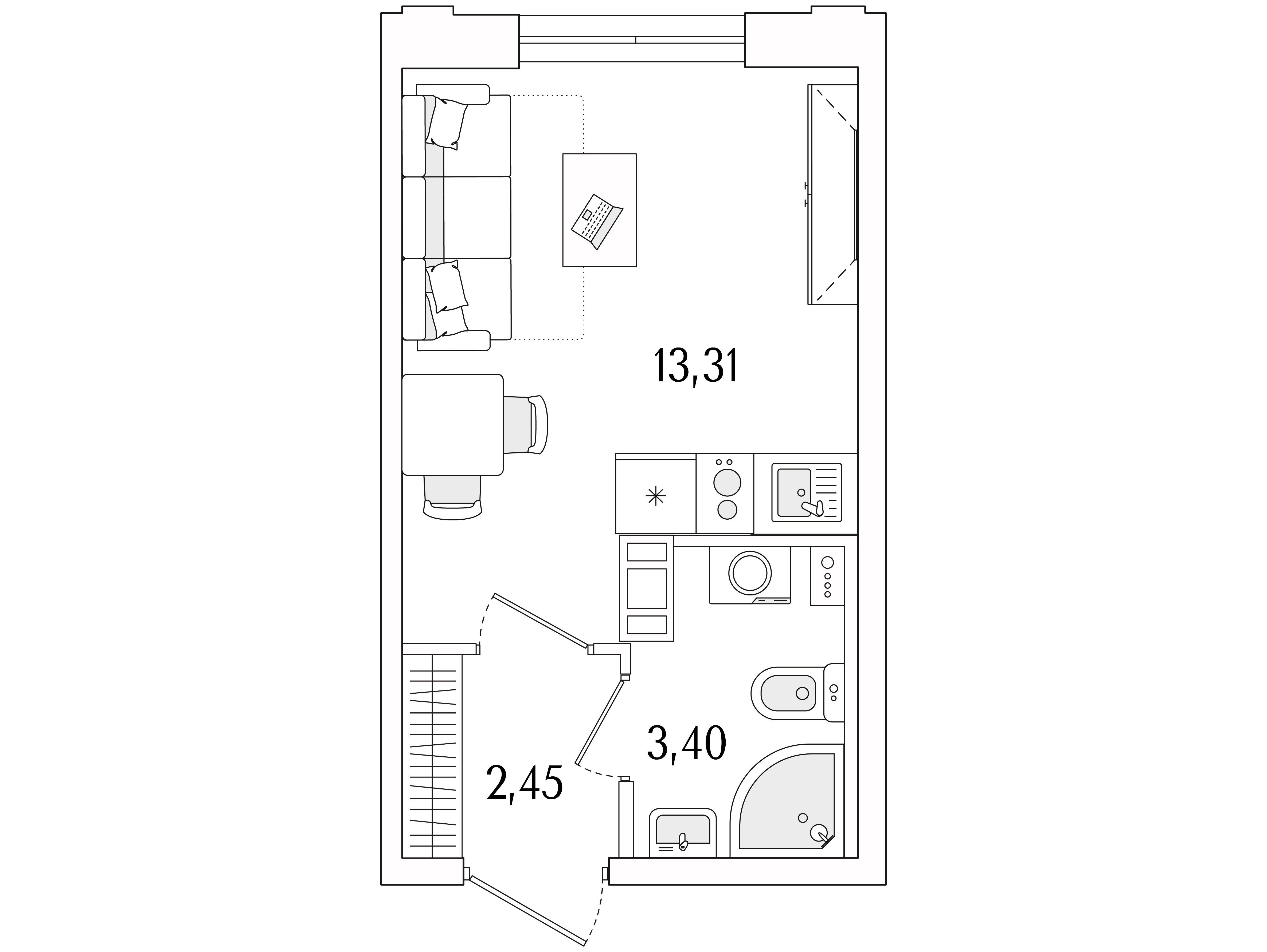 Планировка: Студия 19.16 м² в новостройке Гранат