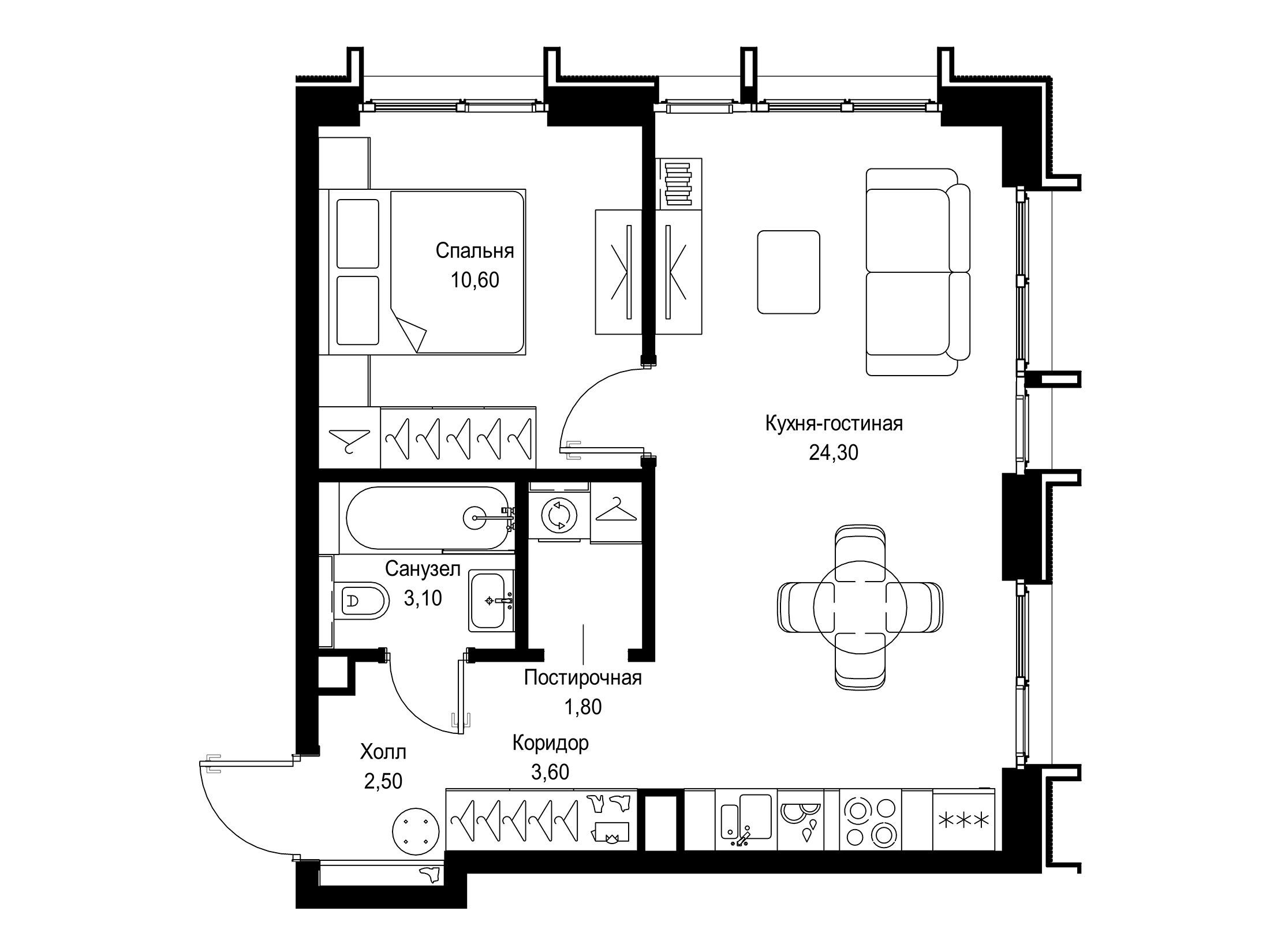 Планировка: 1-комн. квартира 45.90 м² в новостройке Ситидзен