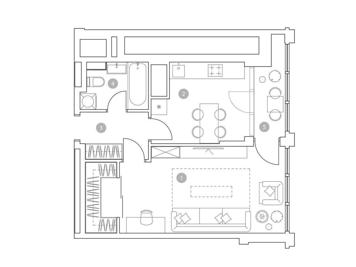 Планировка: 1-комн. квартира 45.00 м² в новостройке Вэри на Миклухо-Маклая