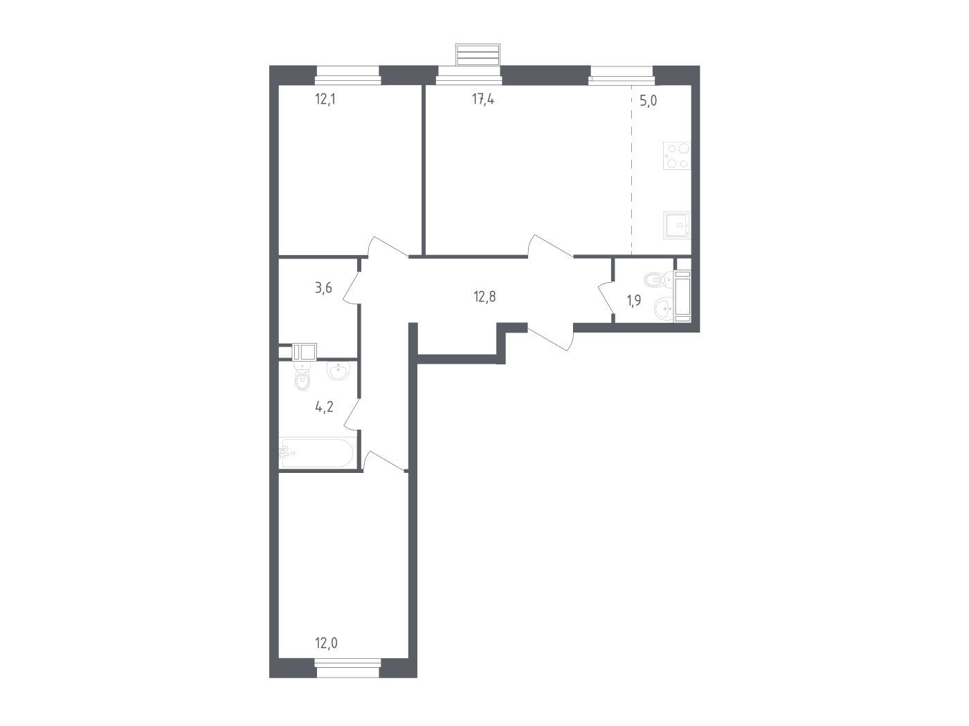 Планировка: 2-комн. квартира 69.00 м² в новостройке Эко Бунино