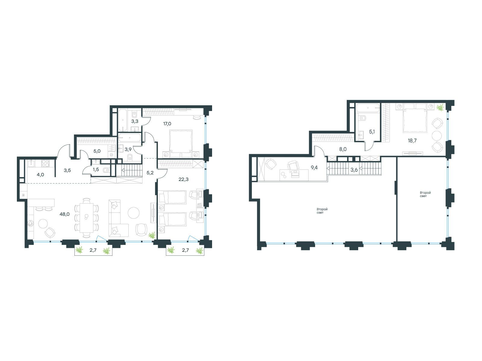 Планировка: 5-комн. квартира 158.50 м² в новостройке Левел Бауманская