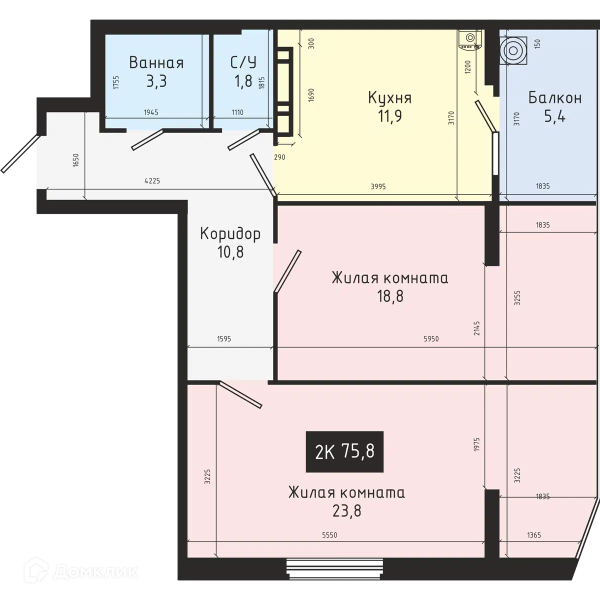 Планировка: 2-комн. квартира 75.80 м² в новостройке Доваторцев 42Б