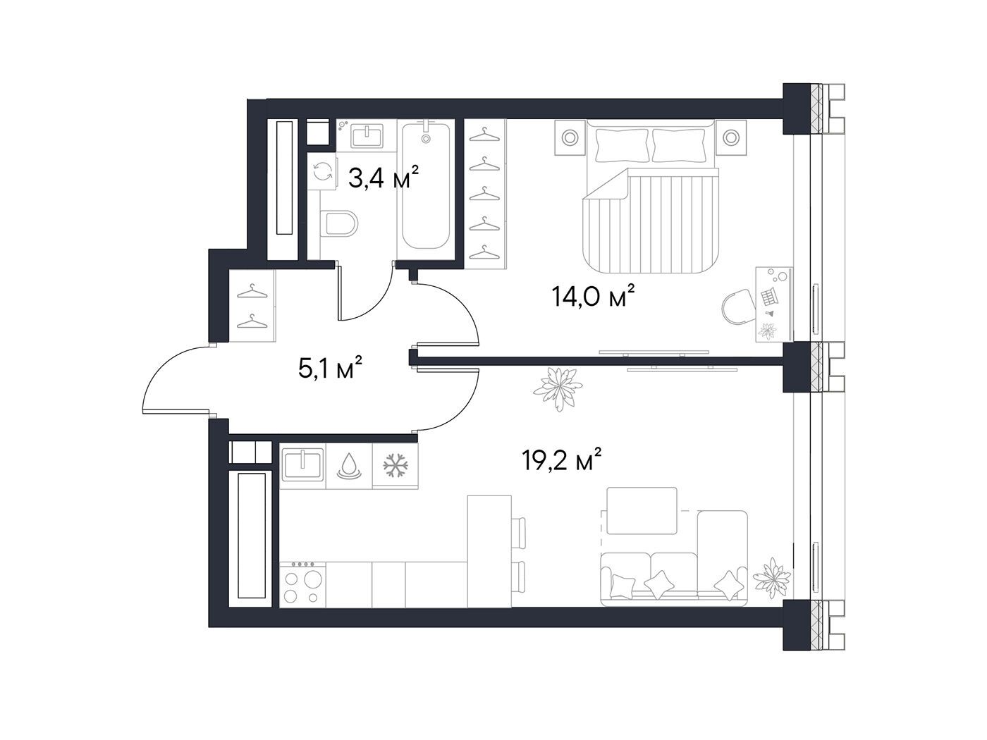 Планировка: 1-комн. квартира 41.70 м² в новостройке Первый Нагатинский