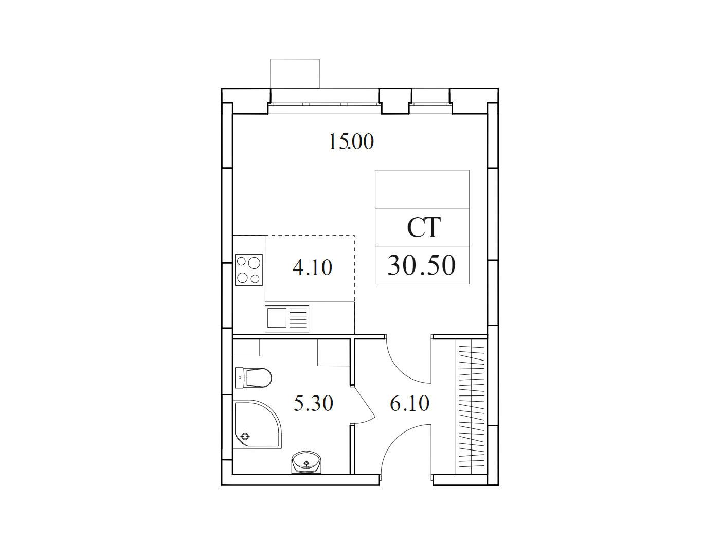 Планировка: Студия 30.50 м² в новостройке Облака 2.0