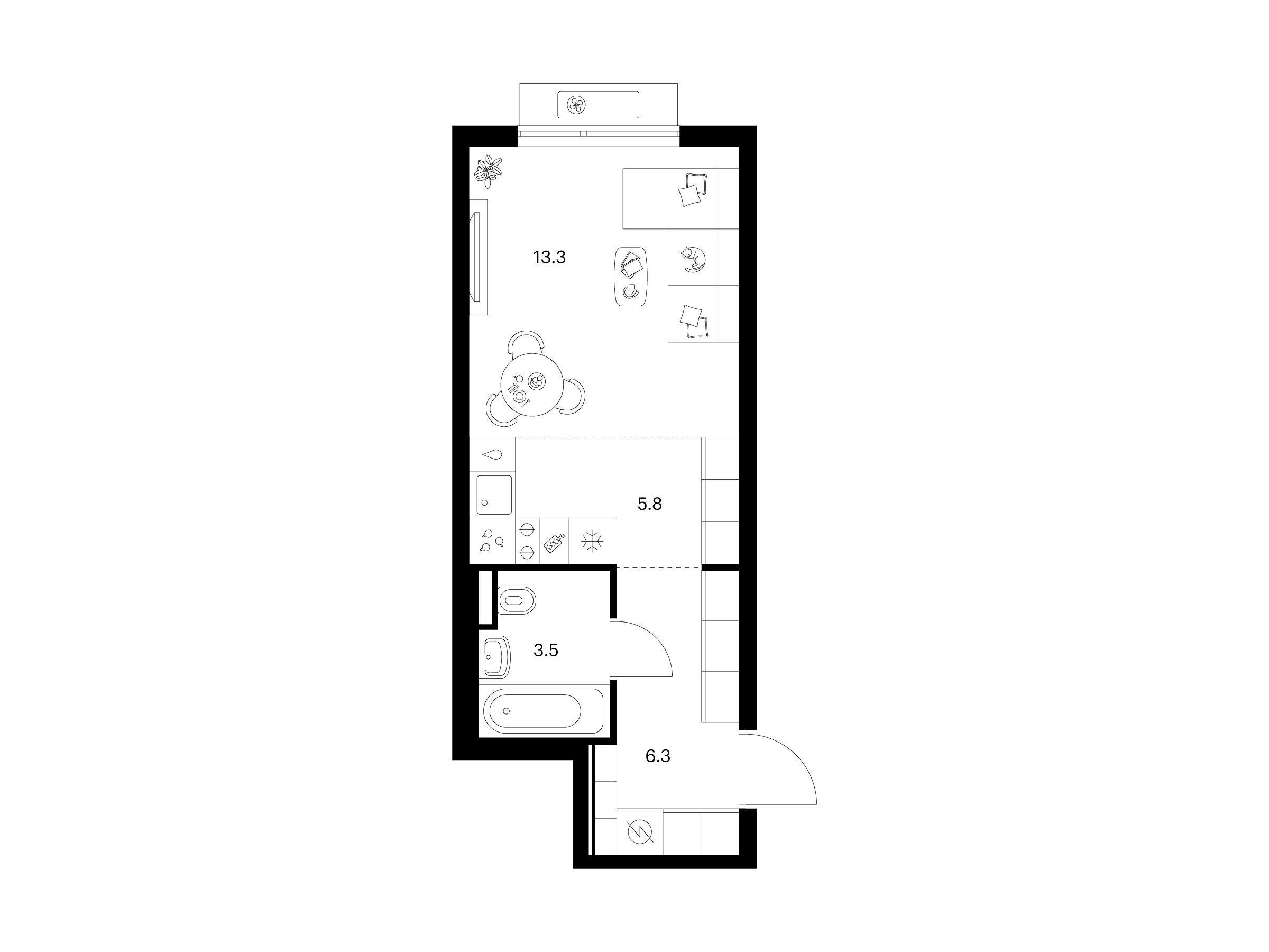 Планировка: Студия 28.90 м² в новостройке Ярославский