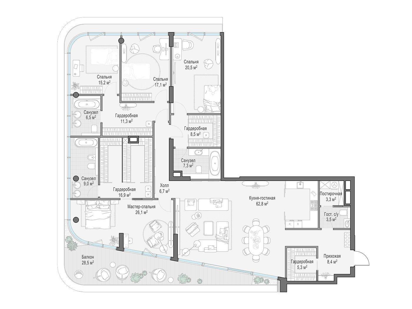 Планировка: 4-комн. квартира 241.60 м² в новостройке Палашёвский 11