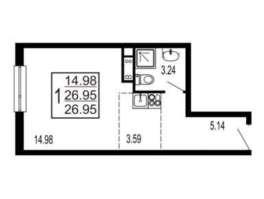 Планировка: Студия 26.95 м² в новостройке Гармония Парк